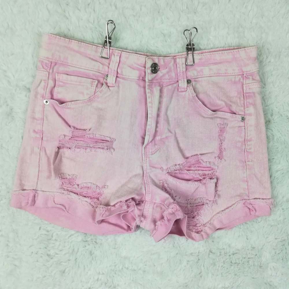 Black Label Womens Shorts Pink Denim Distressed Cuffed Shortie 2.5" Inseam S